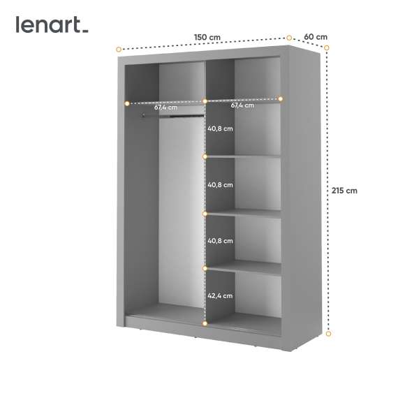 Garderobeskap Arti 150x215 cm - grå