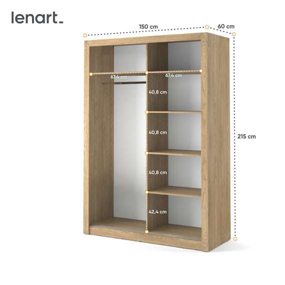 Garderobeskap Arti 150x215 cm - eik shetland
