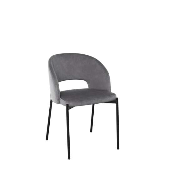 Stol SALVADOR - grå velvet- svart bein