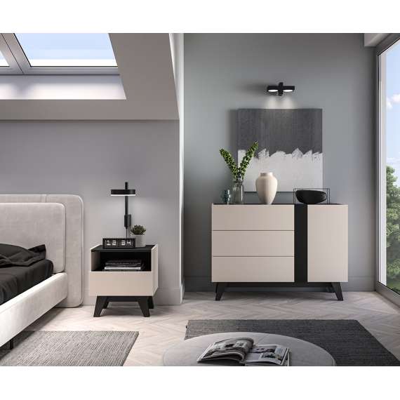 Nattbord FRESH 50x53 - cashmere + svart matt - med skuff