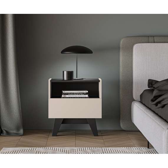 Nattbord FRESH 50x53 - cashmere + svart matt - med skuff