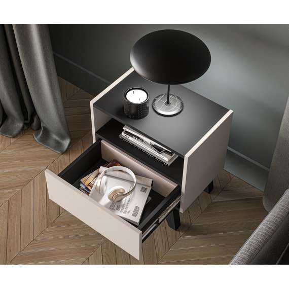 Nattbord FRESH 50x53 - cashmere + svart matt - med skuff