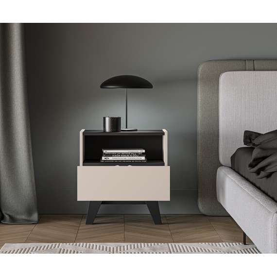 Nattbord FRESH 50x53 - cashmere + svart matt - med skuff