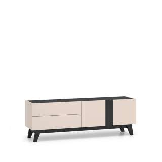 Tv-benk FRESH 160x55 - cashmere + svart matt - 2 dører - 2 skuffer