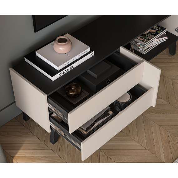 Tv-benk FRESH 160x55 - cashmere + svart matt - 2 dører - 2 skuffer