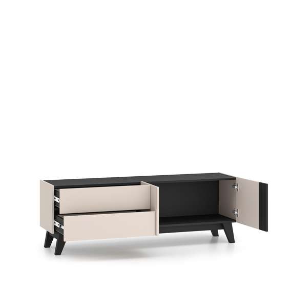 Tv-benk FRESH 160x55 - cashmere + svart matt - 2 dører - 2 skuffer