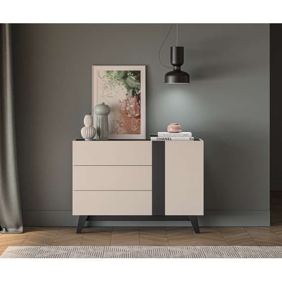 Skjenk FRESH 120x85 - cashmere + svart matt - 1 dør - 3 skuffer