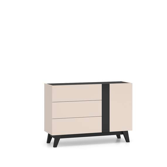 Skjenk FRESH 120x85 - cashmere + svart matt - 1 dør - 3 skuffer