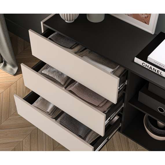 Skjenk FRESH 120x85 - cashmere + svart matt - 1 dør - 3 skuffer