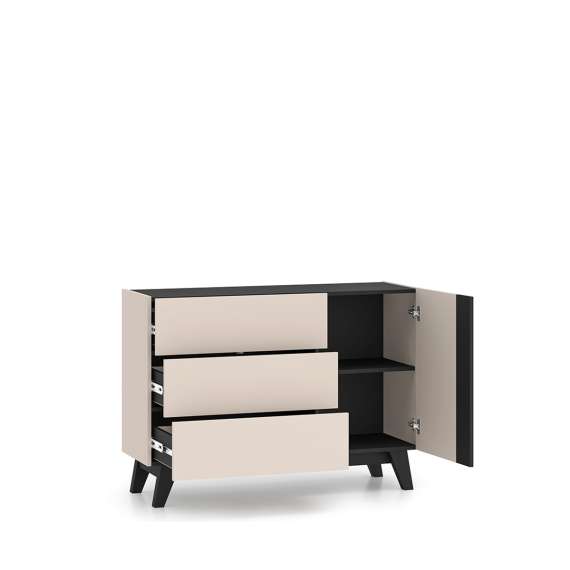 Skjenk FRESH 120x85 - cashmere + svart matt - 1 dør - 3 skuffer