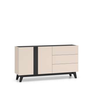 Skjenk FRESH 160x85 - cashmere + svart matt - 2 dører - 3 skuffer