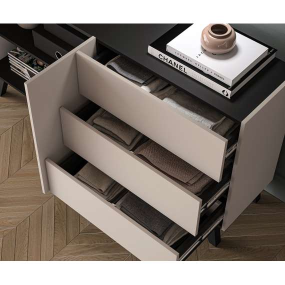 Skjenk FRESH 160x85 - cashmere + svart matt - 2 dører - 3 skuffer