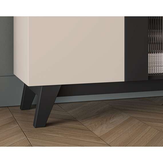 Vitrineskap FRESH 155x95 - cashmere + svart matt - glas riflet