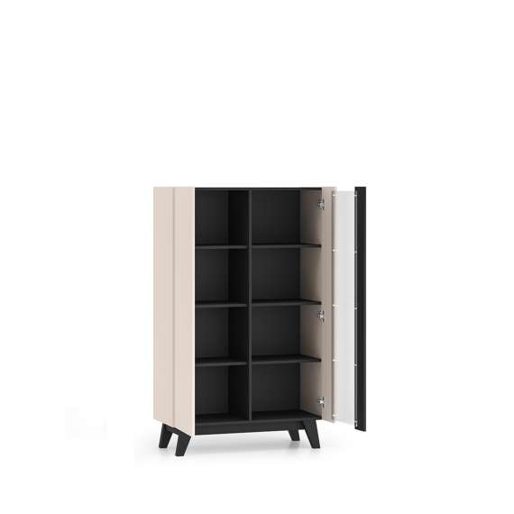 Vitrineskap FRESH 155x95 - cashmere + svart matt - glas riflet