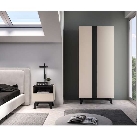 Garderobeskap FRESH 90x200 - cashmere + svart matt - 2 dører
