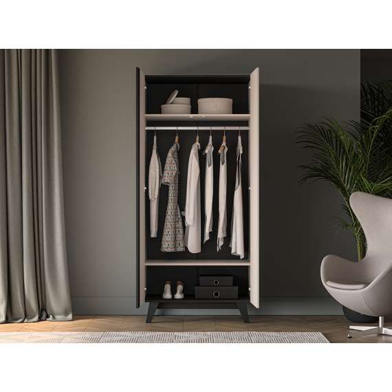 Garderobeskap FRESH 90x200 - cashmere + svart matt - 2 dører