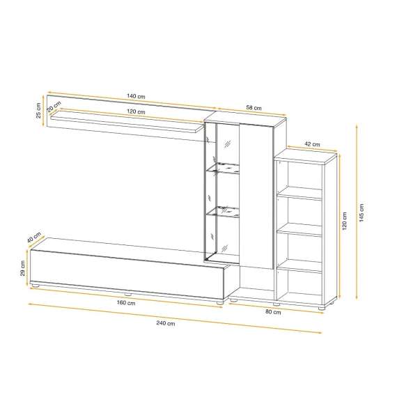 Seksjon SILK II 240x145 cm - eik wotan - antrasit