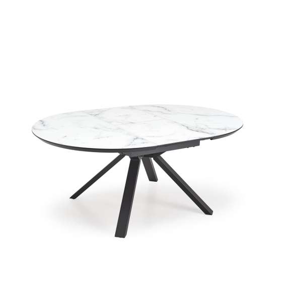 Spisebord Vertigo - Ø130 cm - hvit marmor - sorte ben