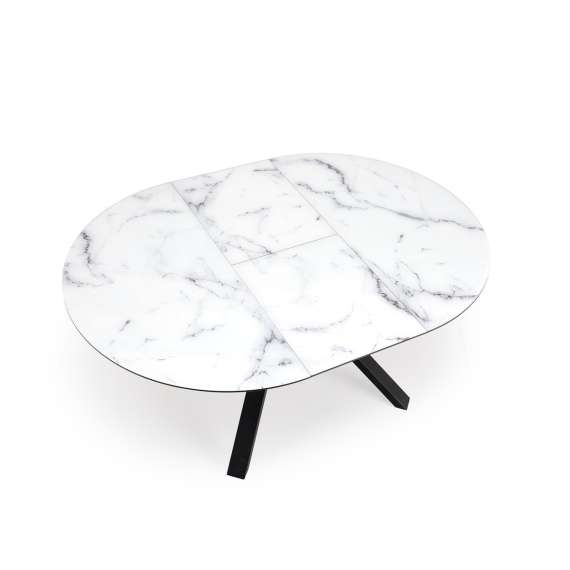 Spisebord Vertigo - Ø130 cm - hvit marmor - sorte ben
