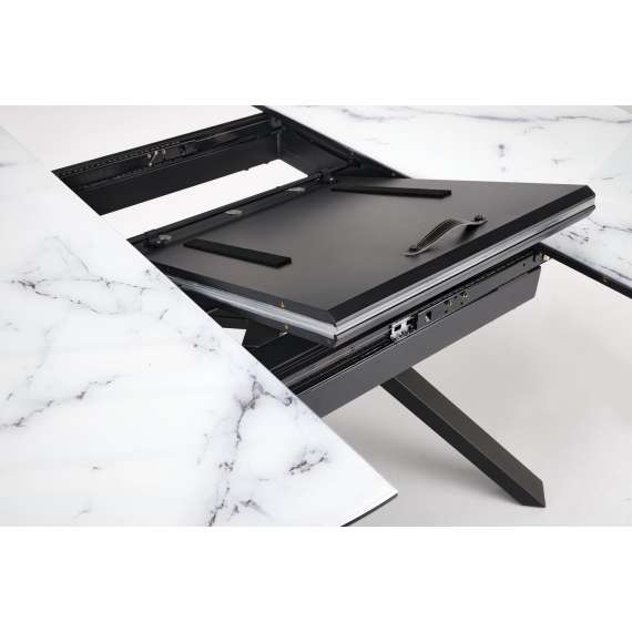 Spisebord Vertigo - Ø130 cm - hvit marmor - sorte ben