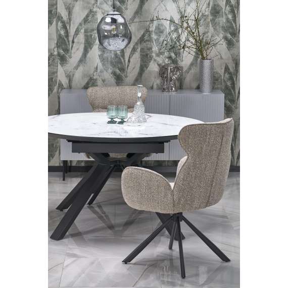 Spisebord Vertigo - Ø130 cm - hvit marmor - sorte ben