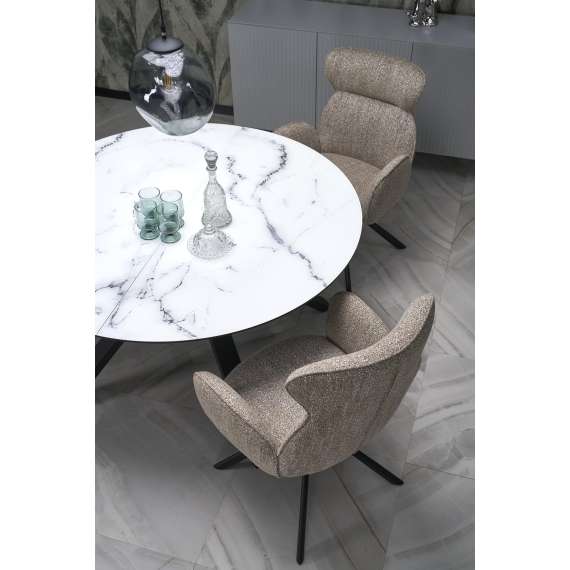 Spisebord Vertigo - Ø130 cm - hvit marmor - sorte ben