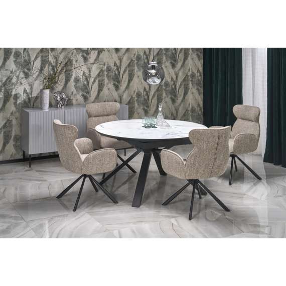 Spisebord Vertigo - Ø130 cm - hvit marmor - sorte ben