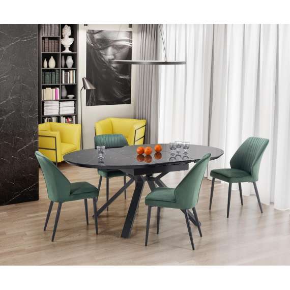 Spisebord Vertigo Ø130 cm - sort marmor - sorte ben