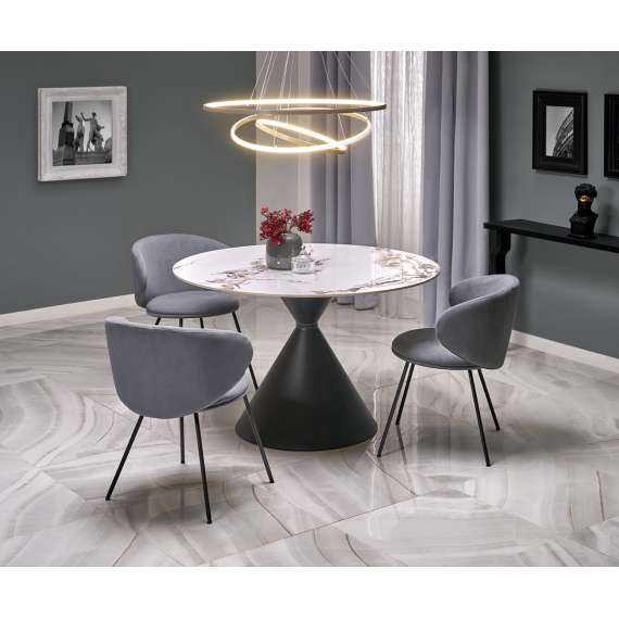 Spisebord Garet Ø120 cm - hvit marmor - sort ben
