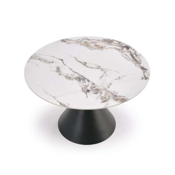Spisebord Garet Ø120 cm - hvit marmor - sort ben