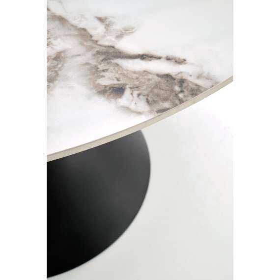 Spisebord Garet Ø120 cm - hvit marmor - sort ben