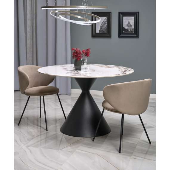 Spisebord Garet Ø120 cm - hvit marmor - sort ben