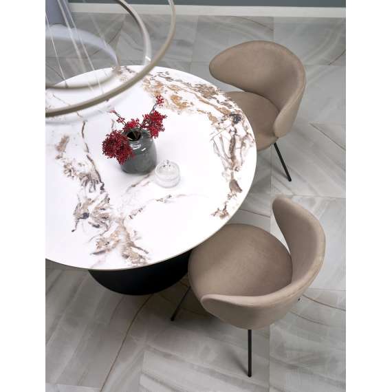 Spisebord Garet Ø120 cm - hvit marmor - sort ben