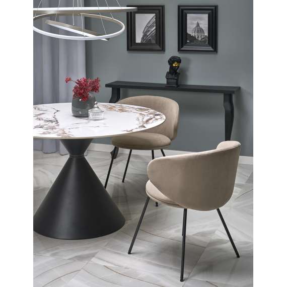 Spisebord Garet Ø120 cm - hvit marmor - sort ben