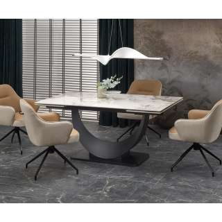 Spisebord Fernando 160-240 cm - beige marmor - sort