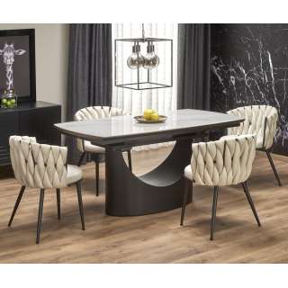 Spisebord Osman 160-220 cm - hvit marmor - sort