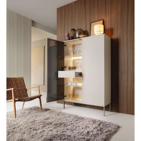 Vitrineskap Sento 104x166 cm - cashmere - med belysning