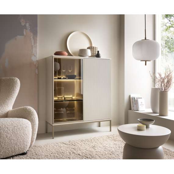 Vitrineskap Sento 104x126 cm - cashmere - med belysning
