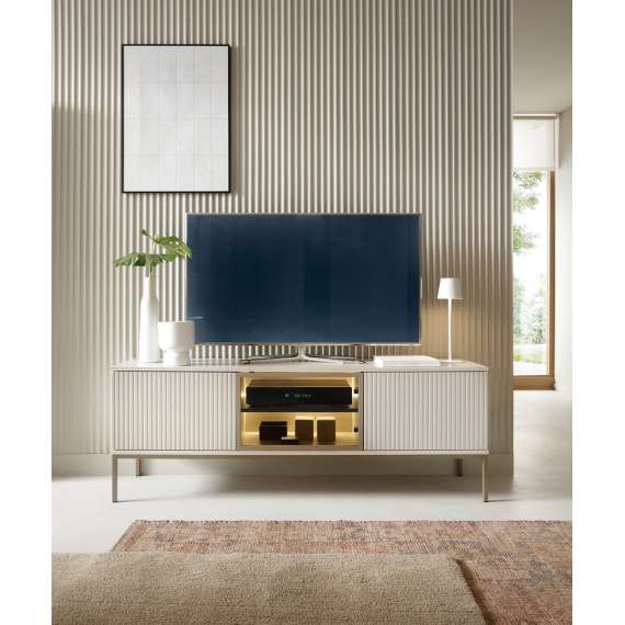 TV-benk Sento 154x56 cm - cashmere - 2 dører - med belysning