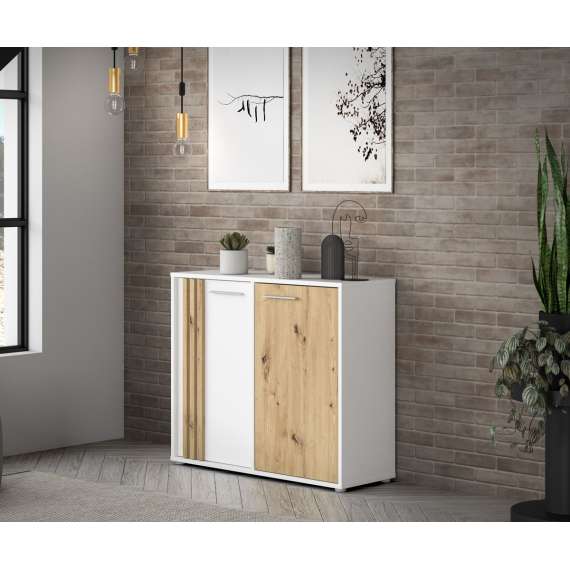 Skjenk CARDIGAN - 96x82 cm - eik artisan - hvit matt - 2 dører