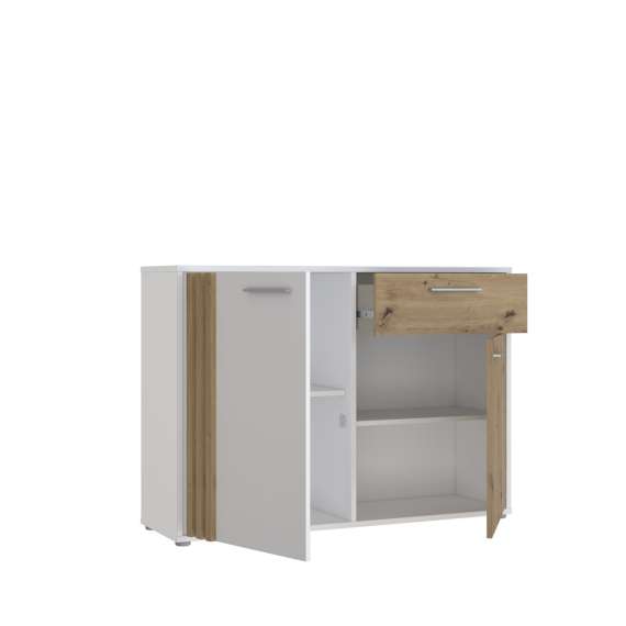 Skjenk CARDIGAN - 116x82 cm - eik artisan - hvit matt - 2 dører - 1 skuff