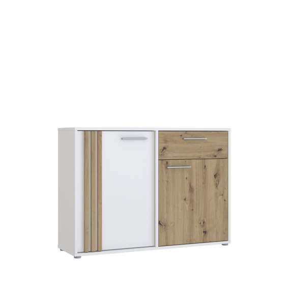 Skjenk CARDIGAN - 116x82 cm - eik artisan - hvit matt - 2 dører - 1 skuff
