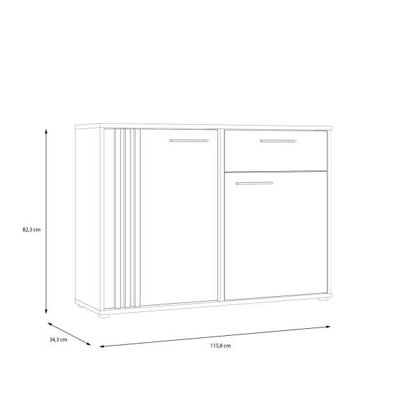 Skjenk CARDIGAN - 116x82 cm - eik artisan - hvit matt - 2 dører - 1 skuff