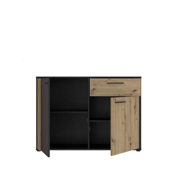 Skjenk CARDIGAN - 116x82 cm - eik artisan - svart matt - 2 dører - 1 skuff