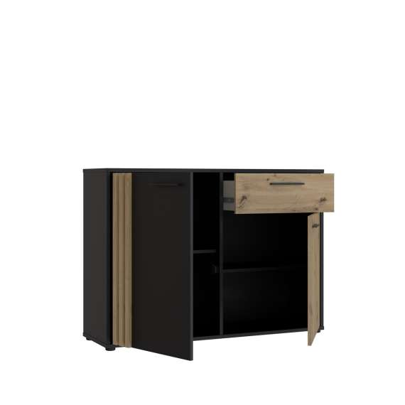 Skjenk CARDIGAN - 116x82 cm - eik artisan - svart matt - 2 dører - 1 skuff