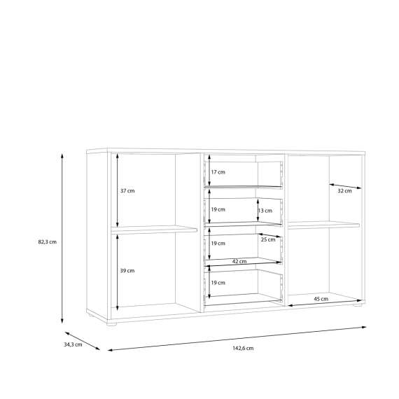 Skjenk CARDIGAN - 143x82 cm - eik artisan - hvit matt - 2 dører - 4 skuffer
