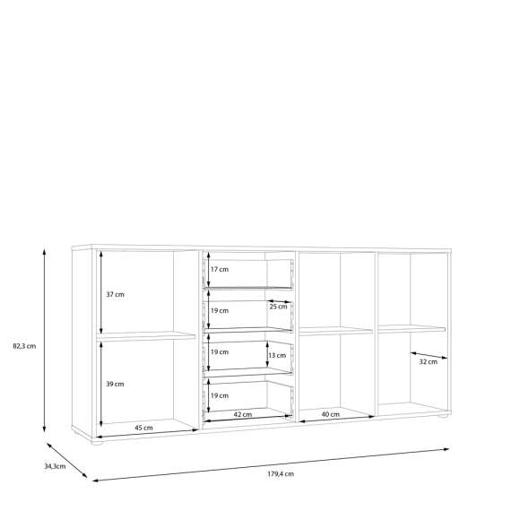 Skjenk CARDIGAN - 180x82 cm - eik artisan - hvit matt - 3 dører - 4 skuffer