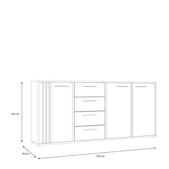 Skjenk CARDIGAN - 180x82 cm - eik artisan - hvit matt - 3 dører - 4 skuffer