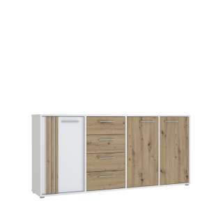 Skjenk CARDIGAN - 180x82 cm - eik artisan - hvit matt - 3 dører - 4 skuffer