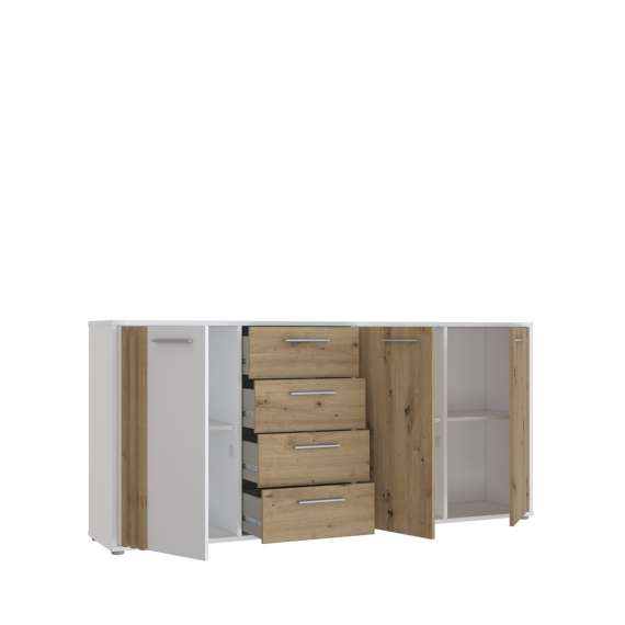 Skjenk CARDIGAN - 180x82 cm - eik artisan - hvit matt - 3 dører - 4 skuffer